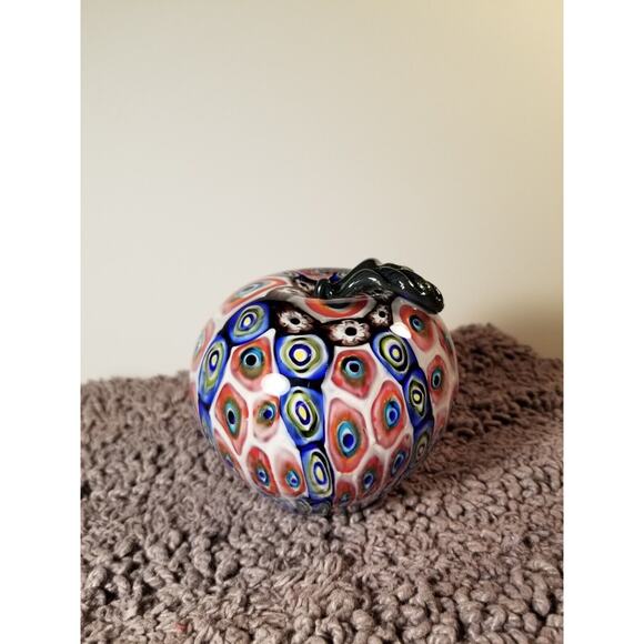 Art‎ glass Multi Color Abstract Print Apple Paper Weight 3 In - Picture 1 of 8